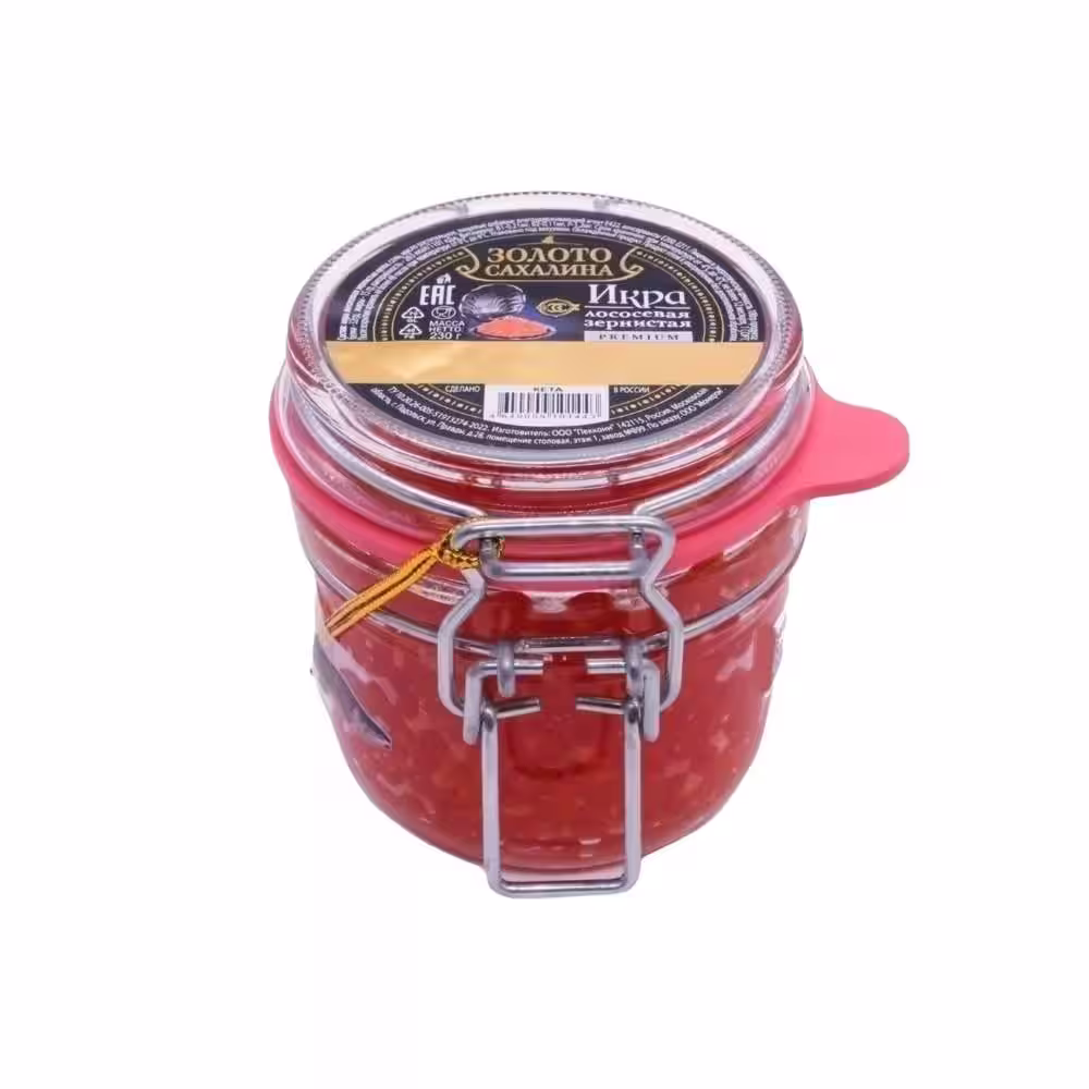 Hũ trứng cá hồi đỏ tự nhiên Sakhalin 230g gắn xi của Nga chính hãng