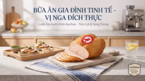 Lườn ngỗng hun khói Nga Auchan Lườn ngỗng hun khói Nga bày đĩa sang trọng làm mồi nhậu
