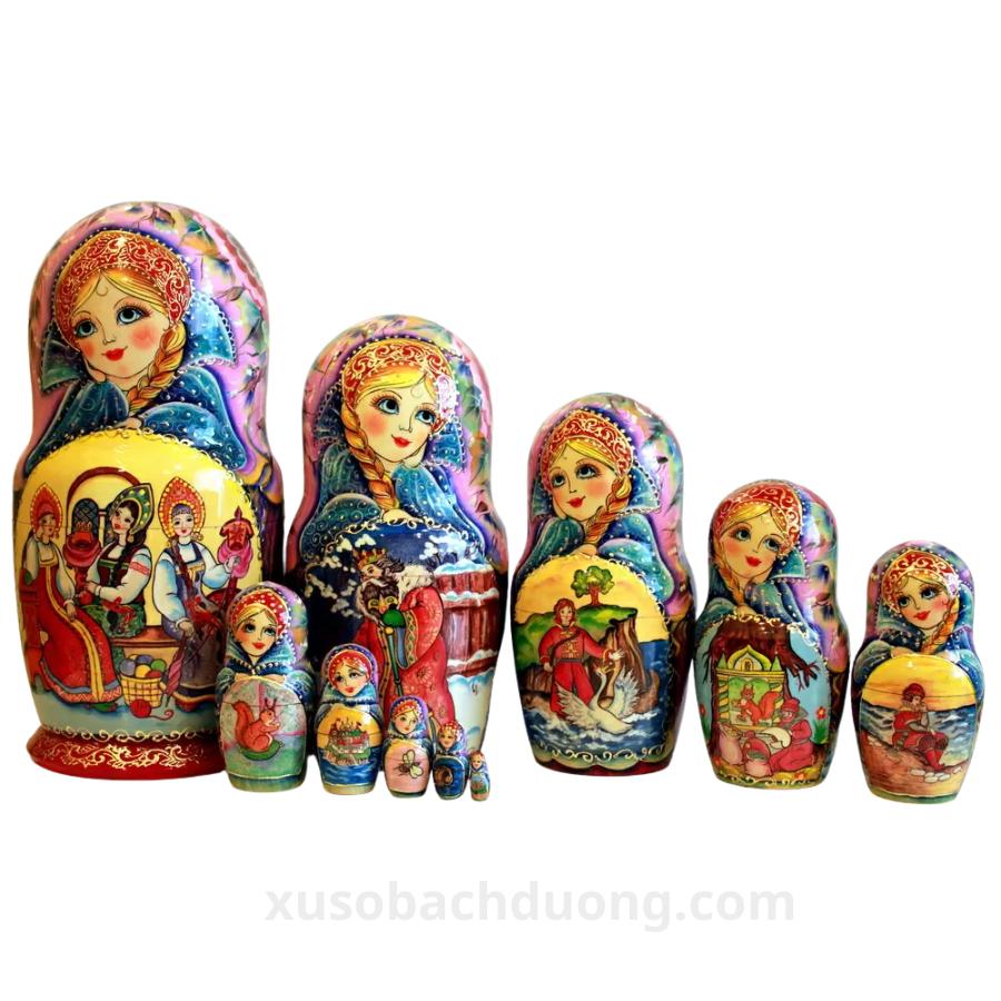 Búp bê gỗ bộ 10 con, Matryoshka Sa Hoàng Saltan