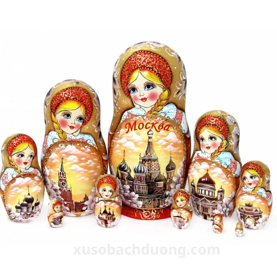 Búp bê gỗ bộ 10 con, Matryoshka với Moscow