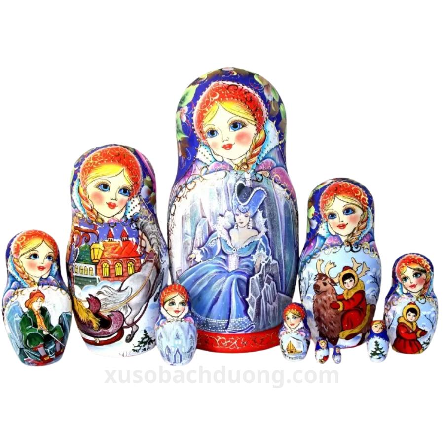 Búp bê gỗ bộ 10 con Matryoshka với chuyện Nữ Hoàng Tuyết