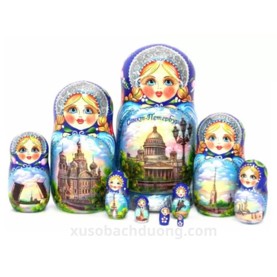 Búp bê gỗ bộ 10 con Matryoshka Saint Petersburg