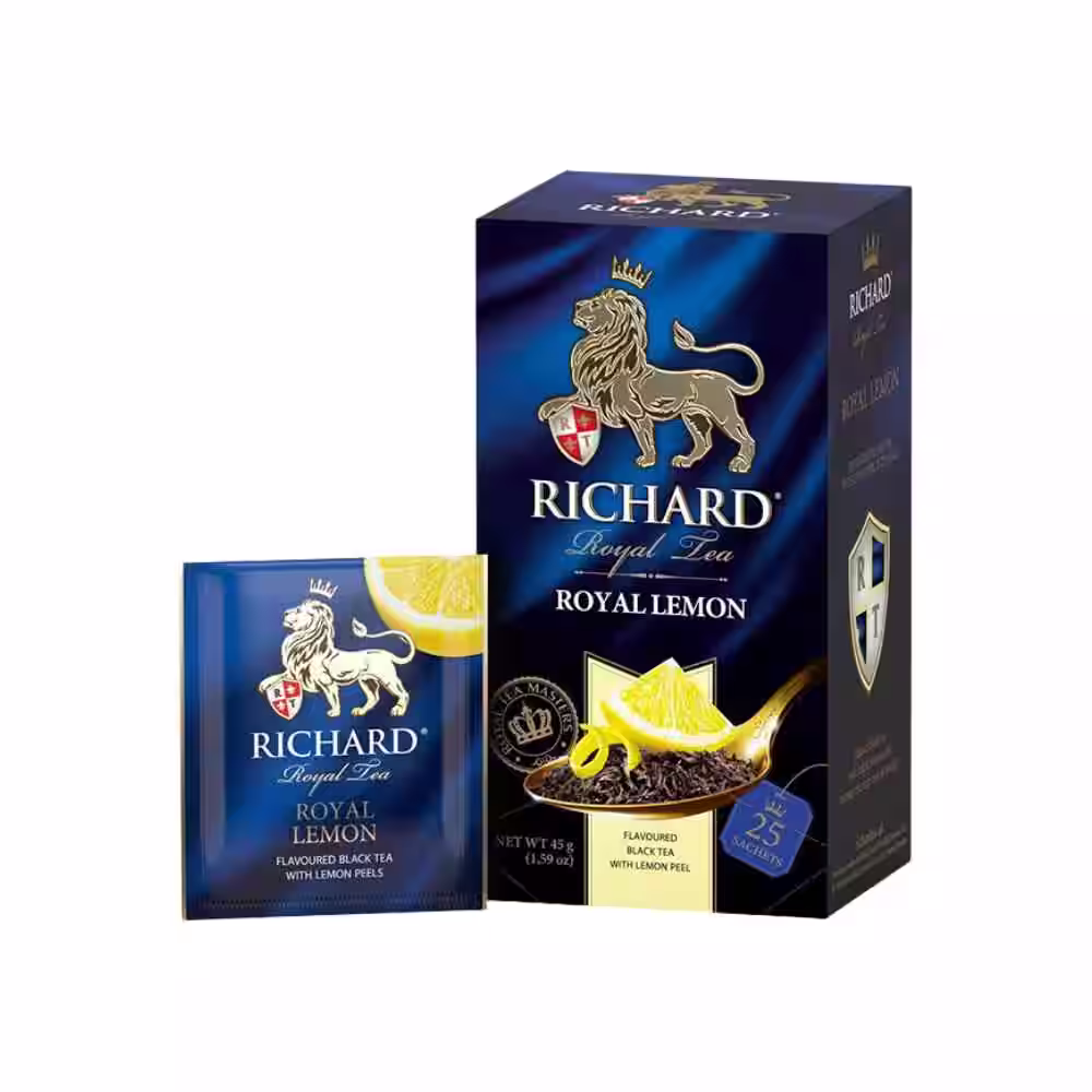 Trà đen Richard Royal Lemon chanh vàng hương thảo hộp 25 túi lọc chính hãng